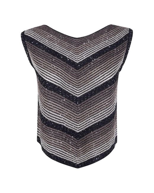 D.exterior Gray Stripe-Pattern Top