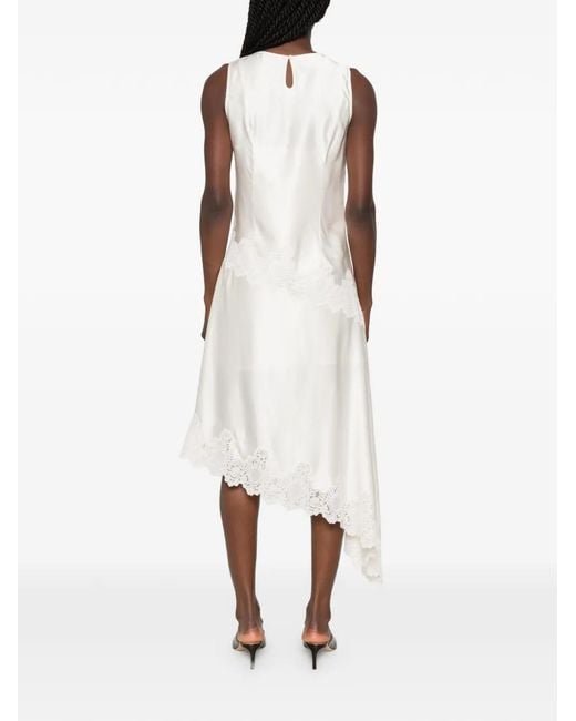 Sandro White Lace-Trim Asymmetric Midi Dress
