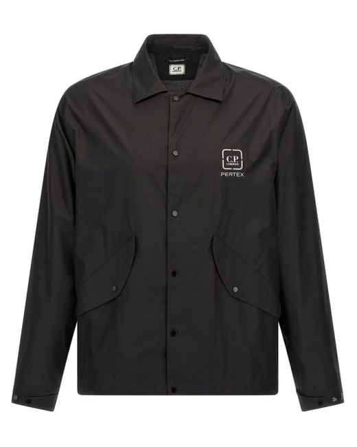 C P Company Black Shirt With Press-Stud Fastening And Logo Detail for men