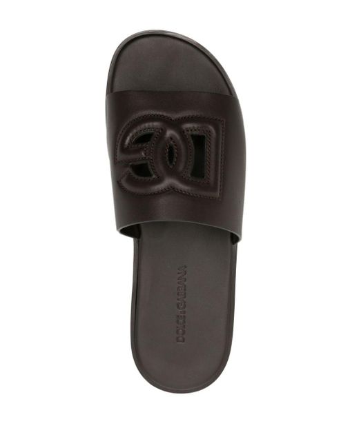 Dolce & Gabbana Black Embossed-logo Leather Slides for men