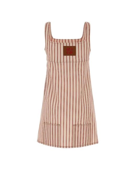 Fendi Natural Striped Embroidered Dress