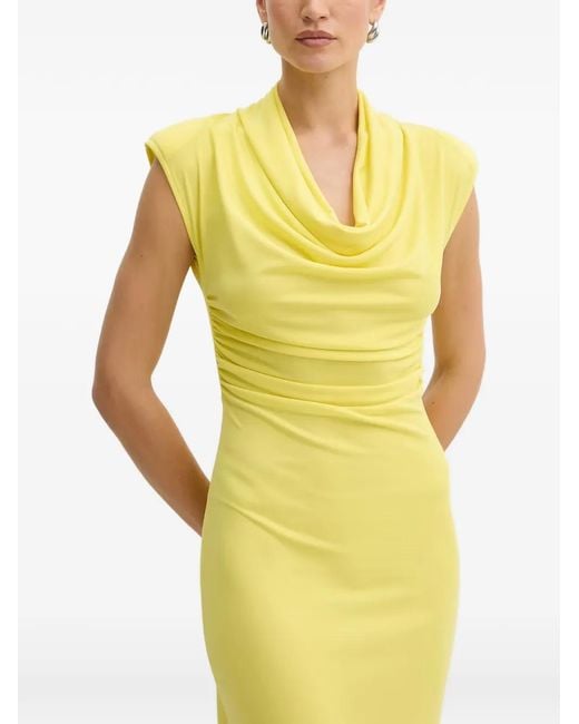 Fracomina Yellow Cowl-Neck Open-Back Maxi Dress