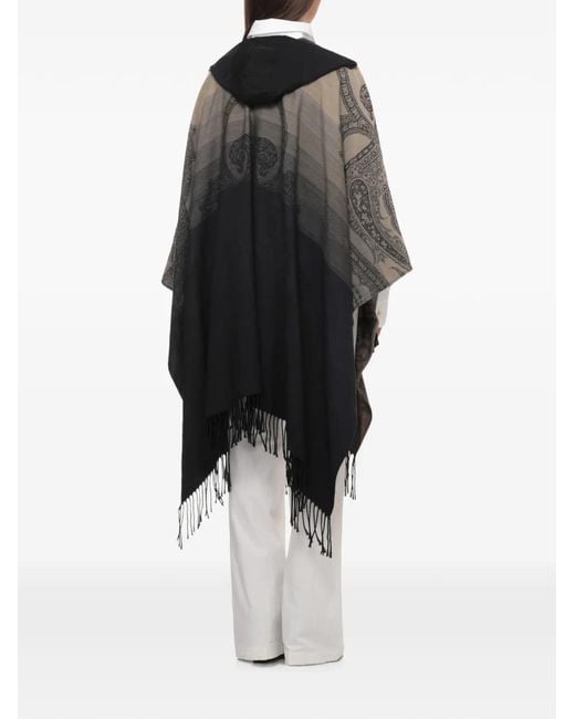 Etro Natural Paisley-Pattern Fringed Cape