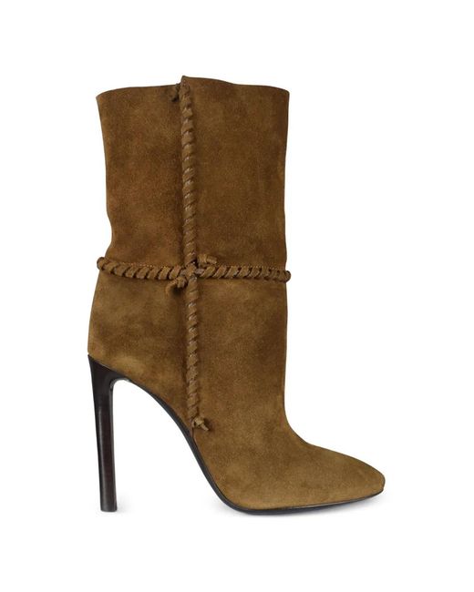 Saint Laurent Brown Lacing Leather Boots