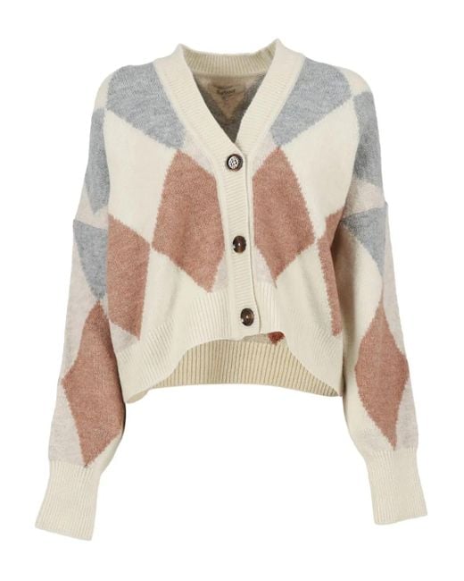 Barbour White Diamond-Pattern Wool-Blend Cardigan