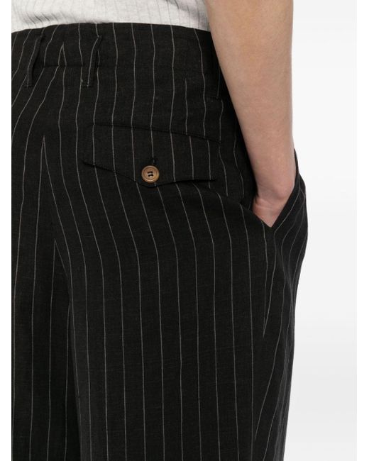 Brunello Cucinelli Black Pinstripe Linen Trousers for men
