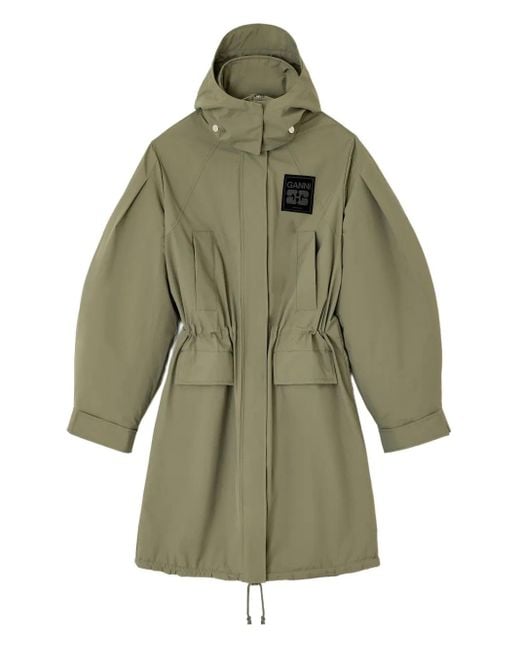 Ganni Green Hooded Longline Parka