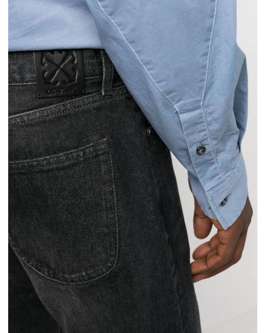 Off-White c/o Virgil Abloh Black Arr Tab Logo-Patch Tapered Jeans for men