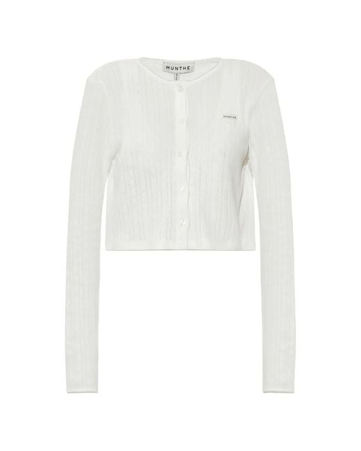 Munthe White Noelia Pointelle-Knit Cropped Cardigan