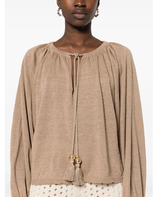 Max Mara Natural Quirite Linen Tassel Blouse