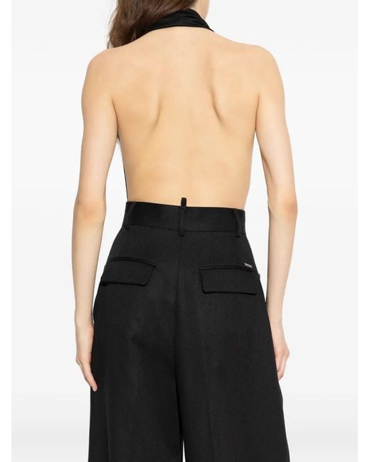 DSquared² Black Halterneck Draped Bodysuit