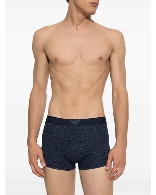 Emporio Armani Blue Monogram-Print Boxer Briefs for men
