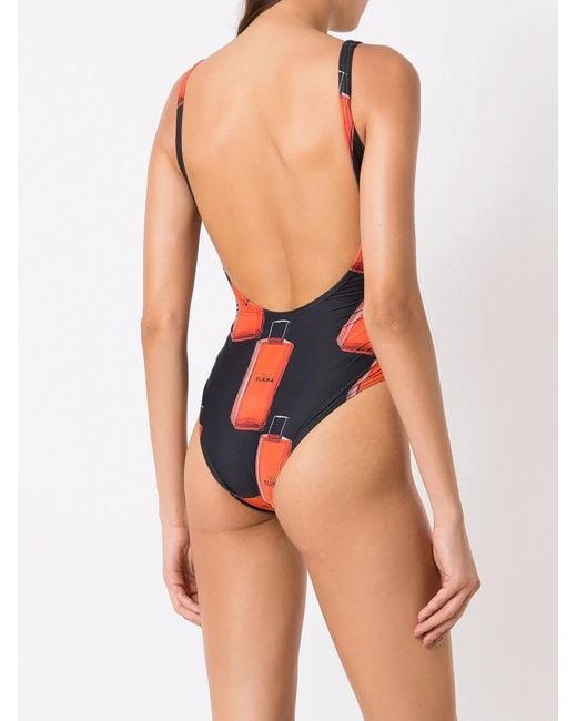 Amir Slama Orange Graphic Logo-Print Swimsuit