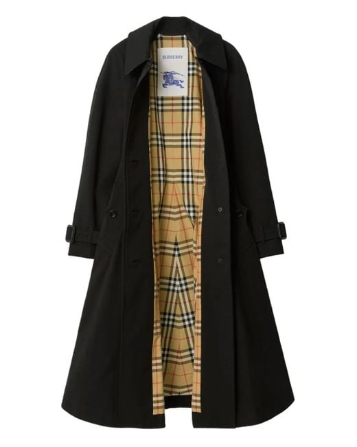 Burberry Black Long Gabardine Ellingham Fit-And-Flare Car Coat