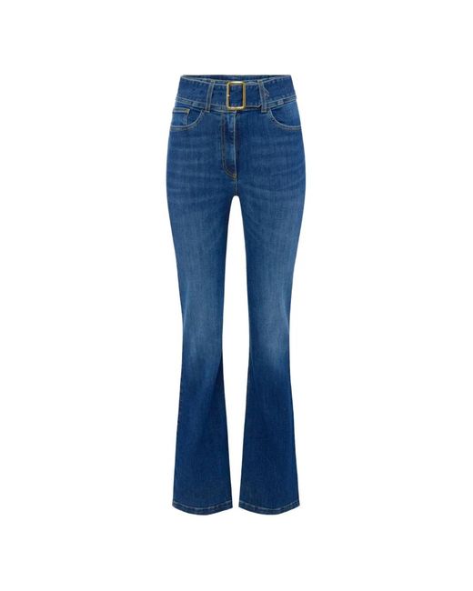 Elisabetta Franchi Blue Boot-Cut Jeans With Belt