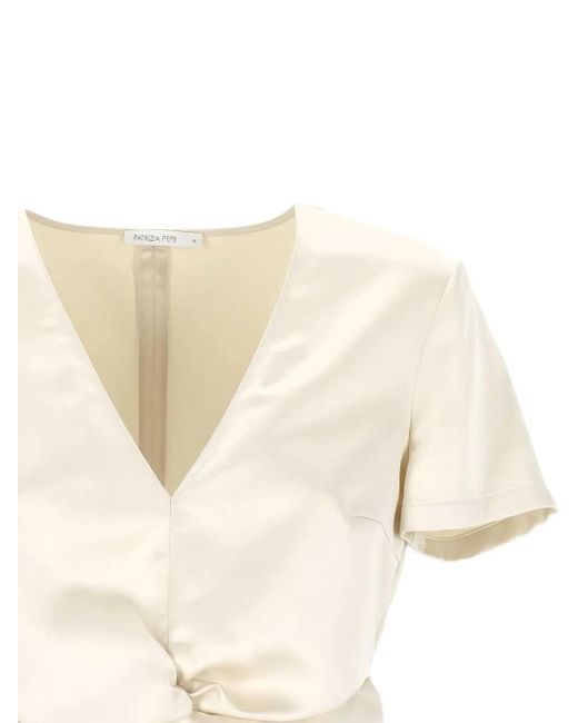 Patrizia Pepe Natural Twist-Front Satin Top