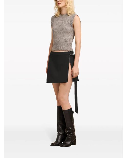 AMI Black Wrap Virgin Wool Miniskirt