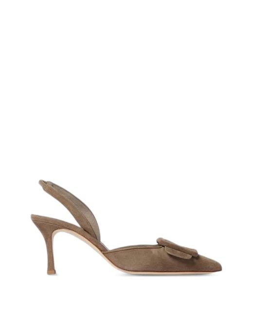 Manolo Blahnik Natural Maysli Buckle-Detail Slingback Pumps