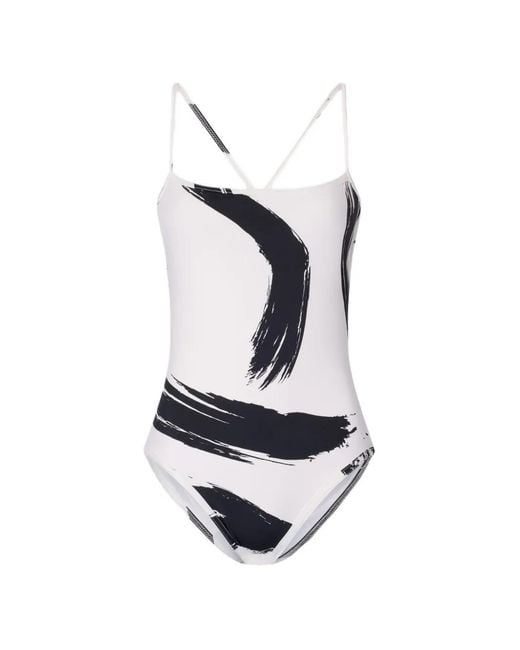 Loulou de Saison White Criss-Crossing Straps Printed Swimsuit