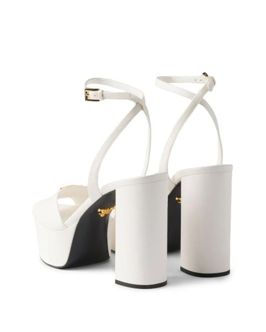 Prada White Nappa Leather Platform Sandals 115