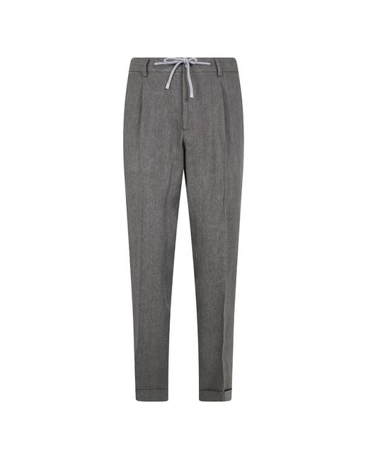 Barba Napoli Gray Drawstring-Waist Pressed-Crease Trousers for men