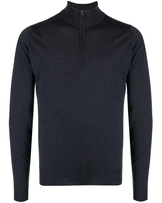 John Smedley Blue Barrow Zip Pullover Jumper for men