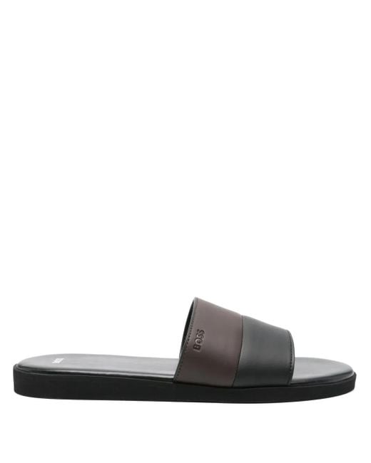 Sandali Slides Con Logo di Boss in Black da Uomo