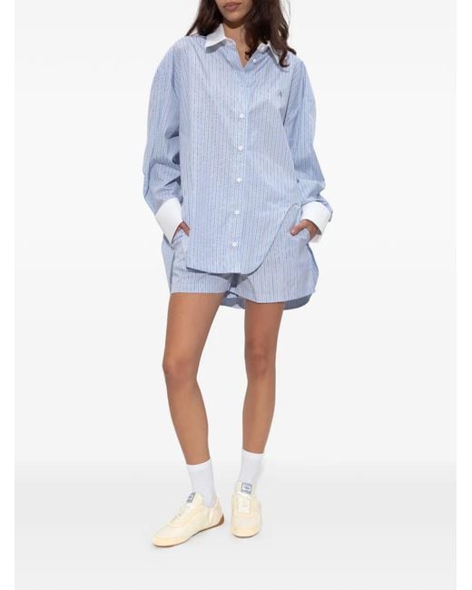 The Attico Blue Striped-pattern Elasticated Mini Shorts