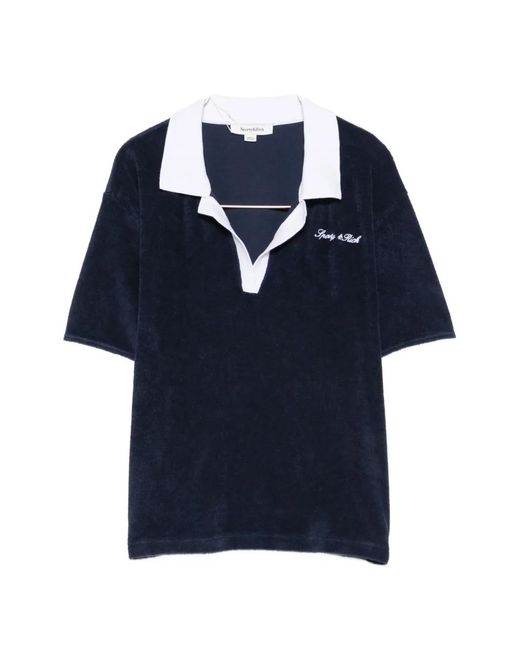 Sporty & Rich Blue Signature Logo Terry-Cloth Top