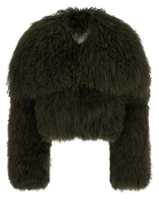 The Attico Green Cropped Shearling Jacket