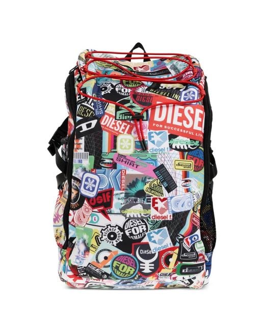DIESEL White Logo-Patch Drawstring Backpack