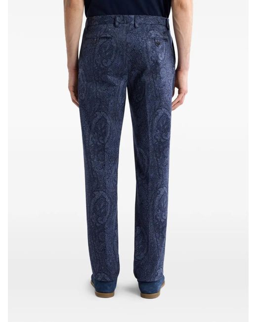 Etro Blue Cotton Jacquard Trousers for men