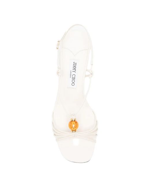 Jimmy Choo White Lova Bead-Embellished Sandals