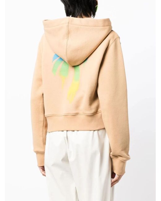 Palm Angels Natural Embroidered-Logo Zip-Up Hoodie