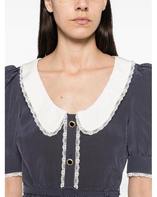 Alessandra Rich Blue Polka-Dot Midi Dress