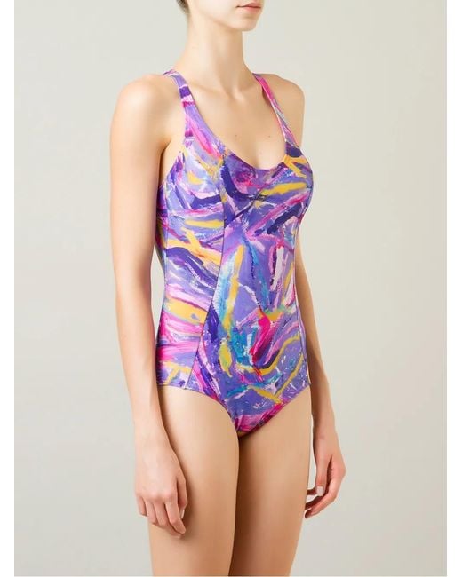 Amir Slama Purple Graphic-Print Crossover-Strap Swimsuit