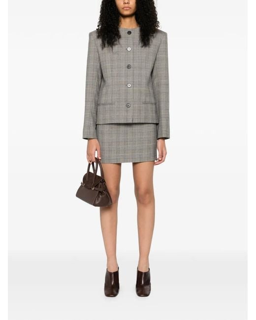 A.M.G Gray Check-Pattern Button-Fastening Jacket