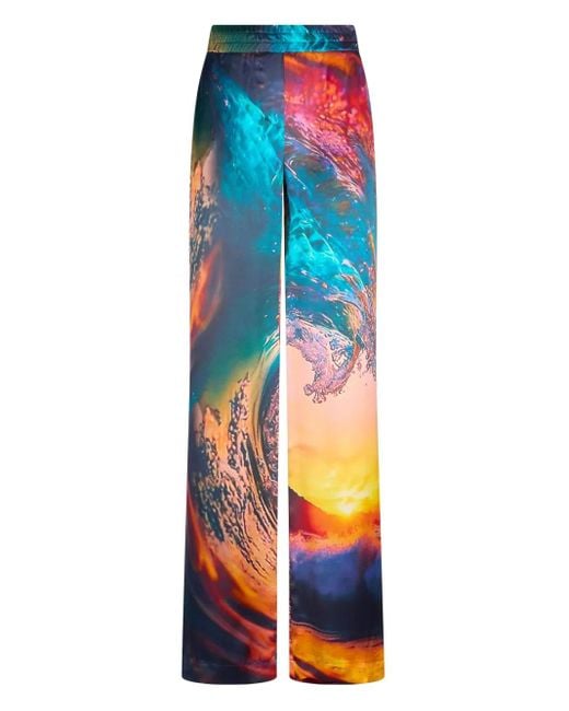 Roberto Cavalli Blue Wave-Print Trousers