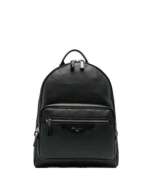 Santoni Black Pebble-Leather Backpack for men