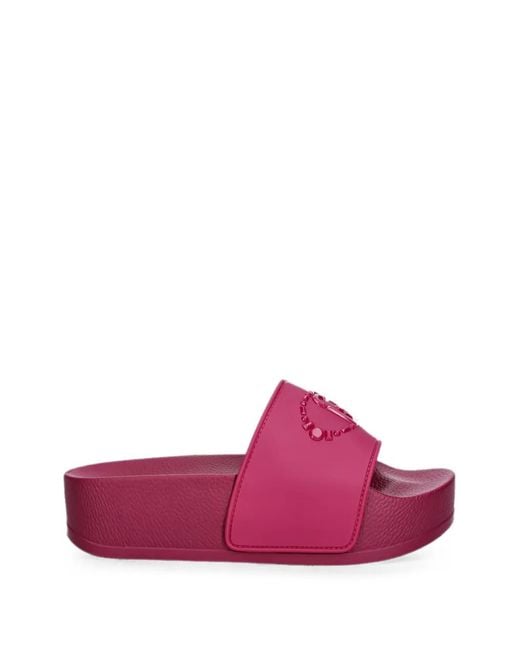 Liu Jo Pink Embossed-Logo Platform Slides