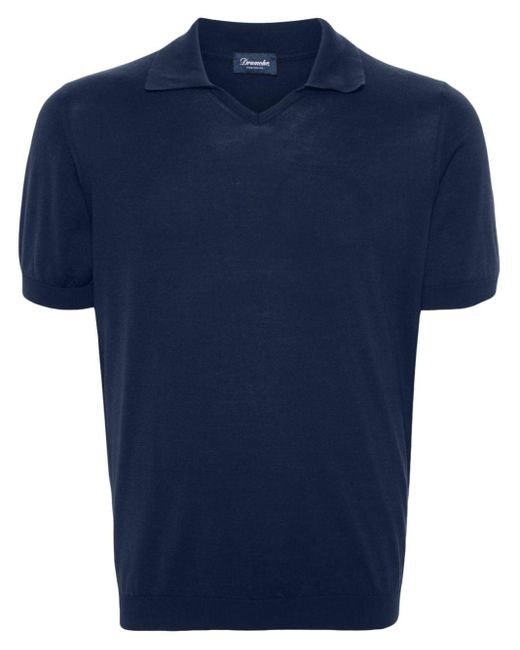 Drumohr Blue Fine-knit Polo Shirt for men