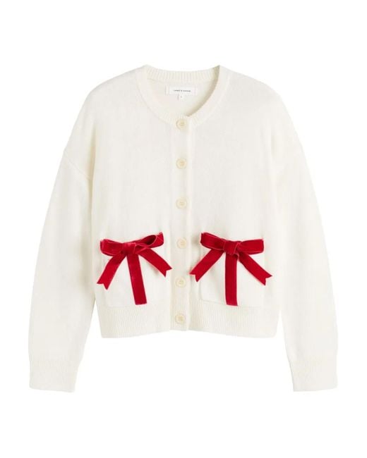 Chinti & Parker White Velvet-Bow Cardigan