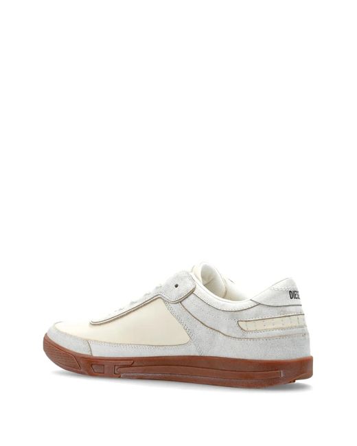 DIESEL White S-D-Coffee Leather Sneakers for men