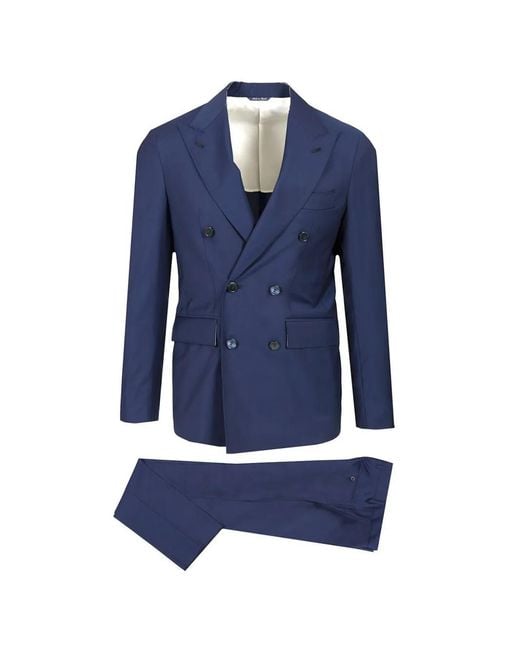 Al Duca D'aosta Blue Positano Double-Breasted Wool Suit for men