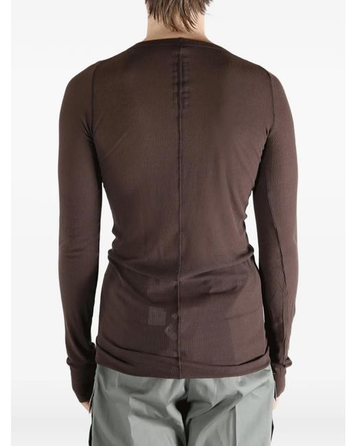Rick Owens Brown Ribbed Long-Sleeve T-Shirt for men