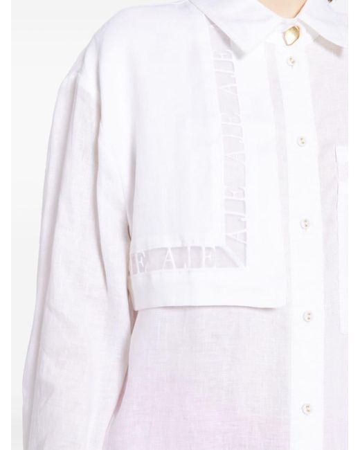 Aje. White Logo-embroidered Linen Shirt