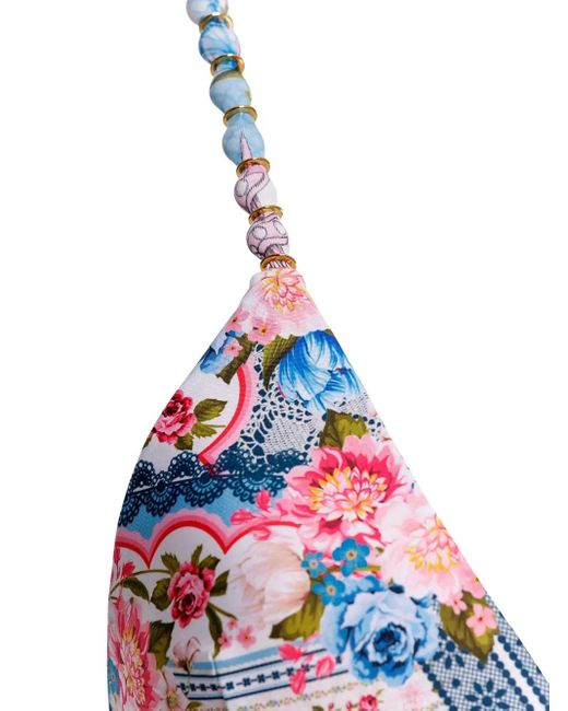 Agua Bendita Blue Belle Floral-Print Bikini Top