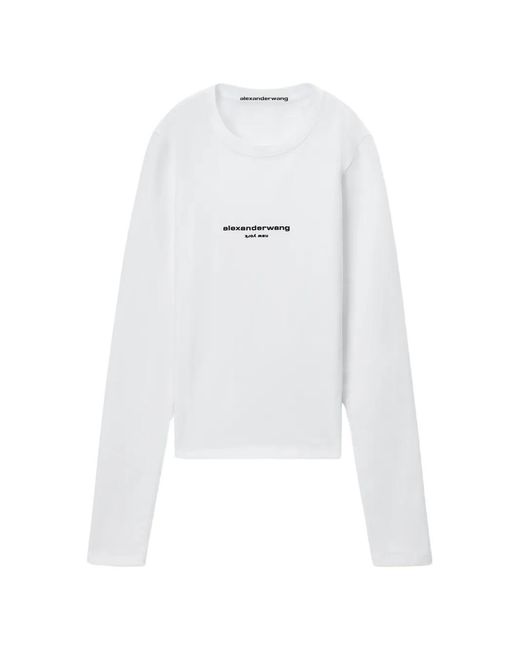 Alexander Wang White Fitted Ls Tee W/ Logo Print