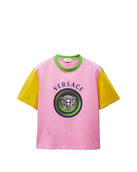 Versace Pink Printed Cotton-Jersey T-Shirt