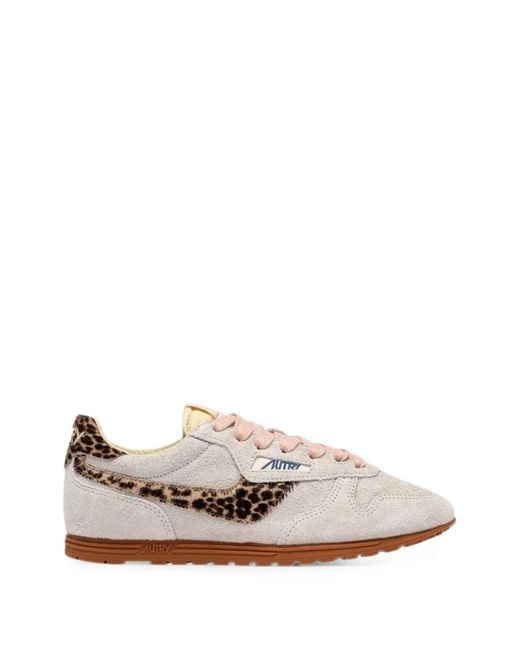 Autry White Reelwind Low Leopard-Print Suede Sneakers